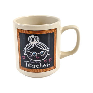Vintage Teacher Gift Mug, Female Teacher Chalkboard Drawings‎ Hearts Ceramic Mug